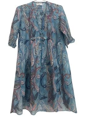 One Season Australia Dress Blouse Sheer Lightweight Cotton Blue Paisley XS-M